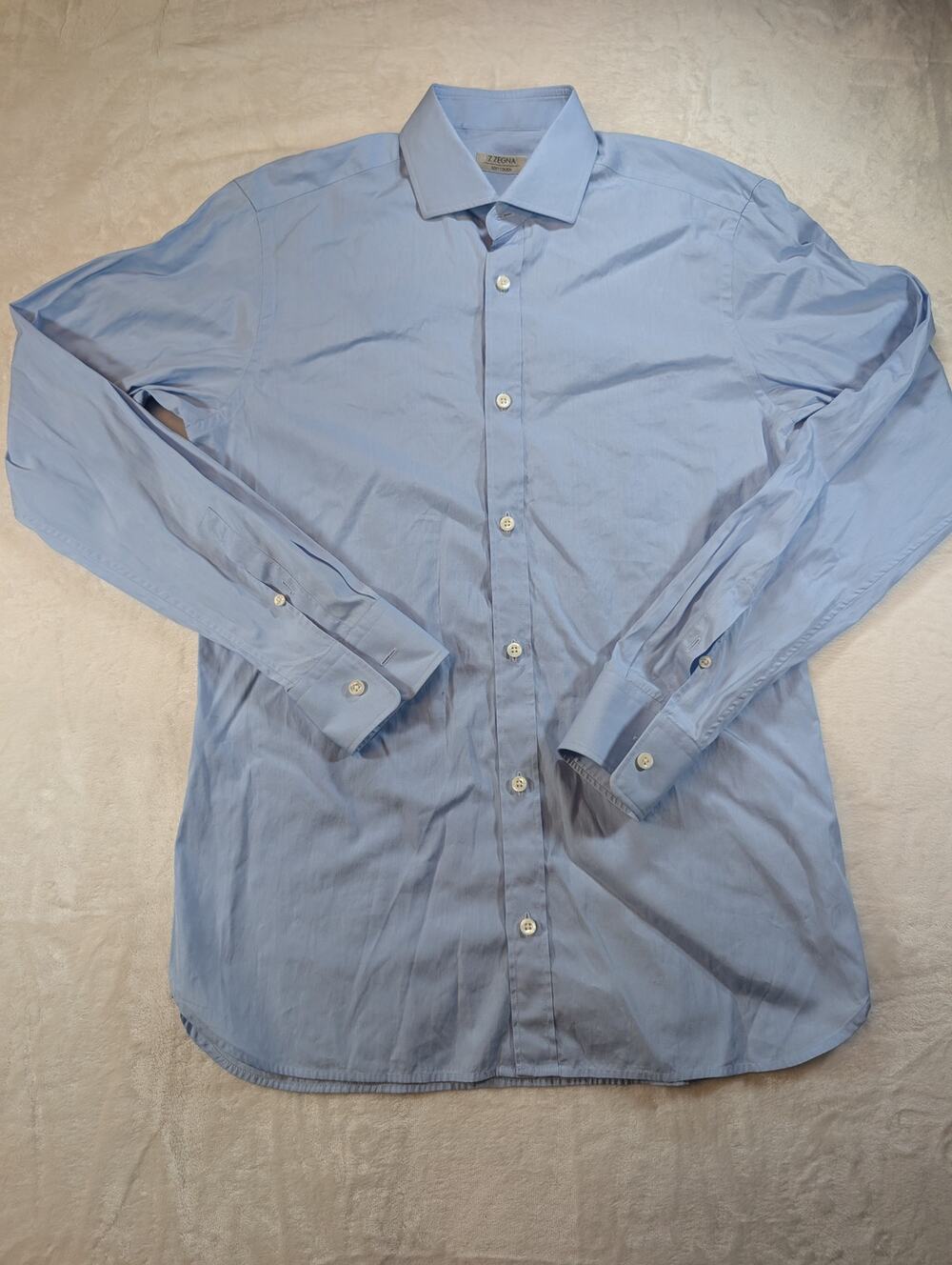 Z Zegna Soft Touch Dress Shirt Mens Light Blue Button Front Long Sleeve Luxury